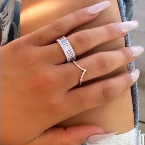 Sterling Silver baguette Eternity Wedding Band - Picture 8 of 16